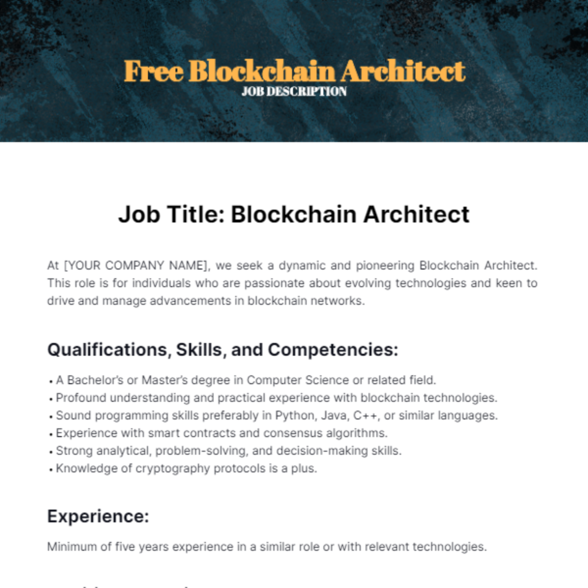 Free Blockchain Architect Job Description Template