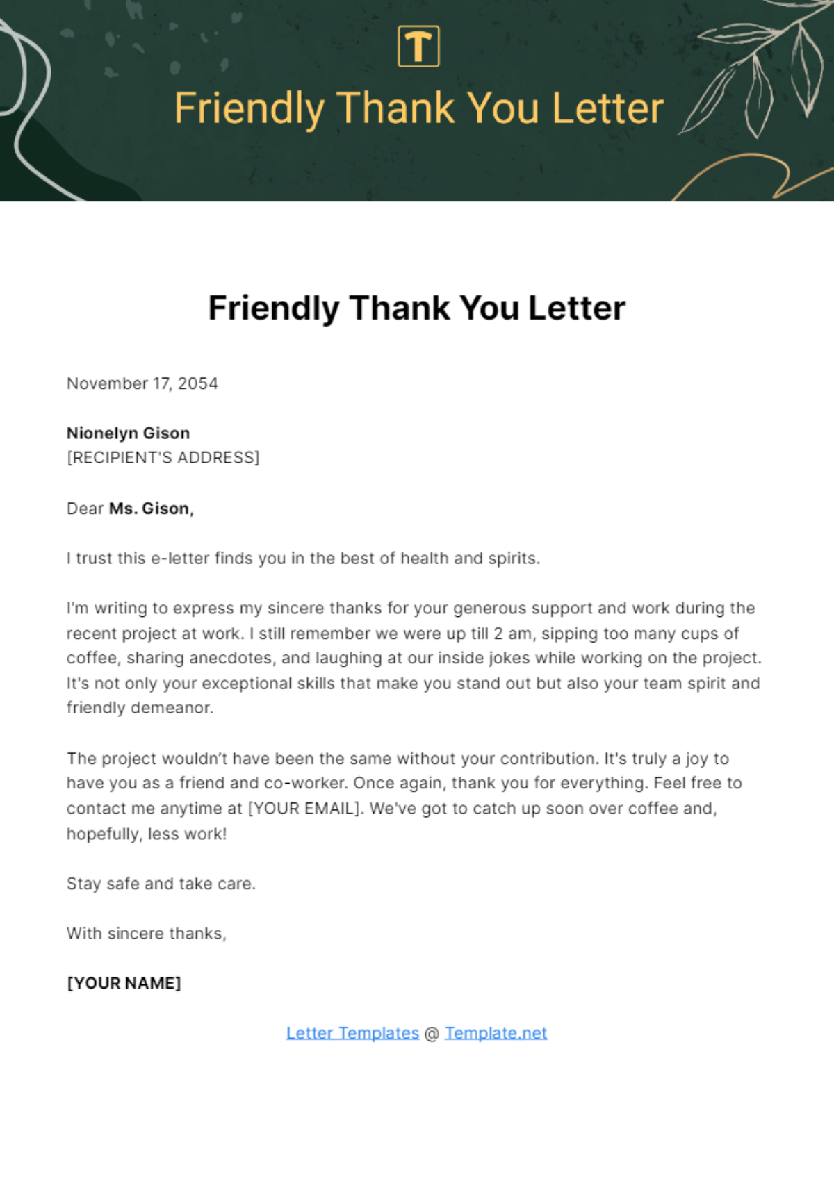 Free Friendly Thank You Letter Template