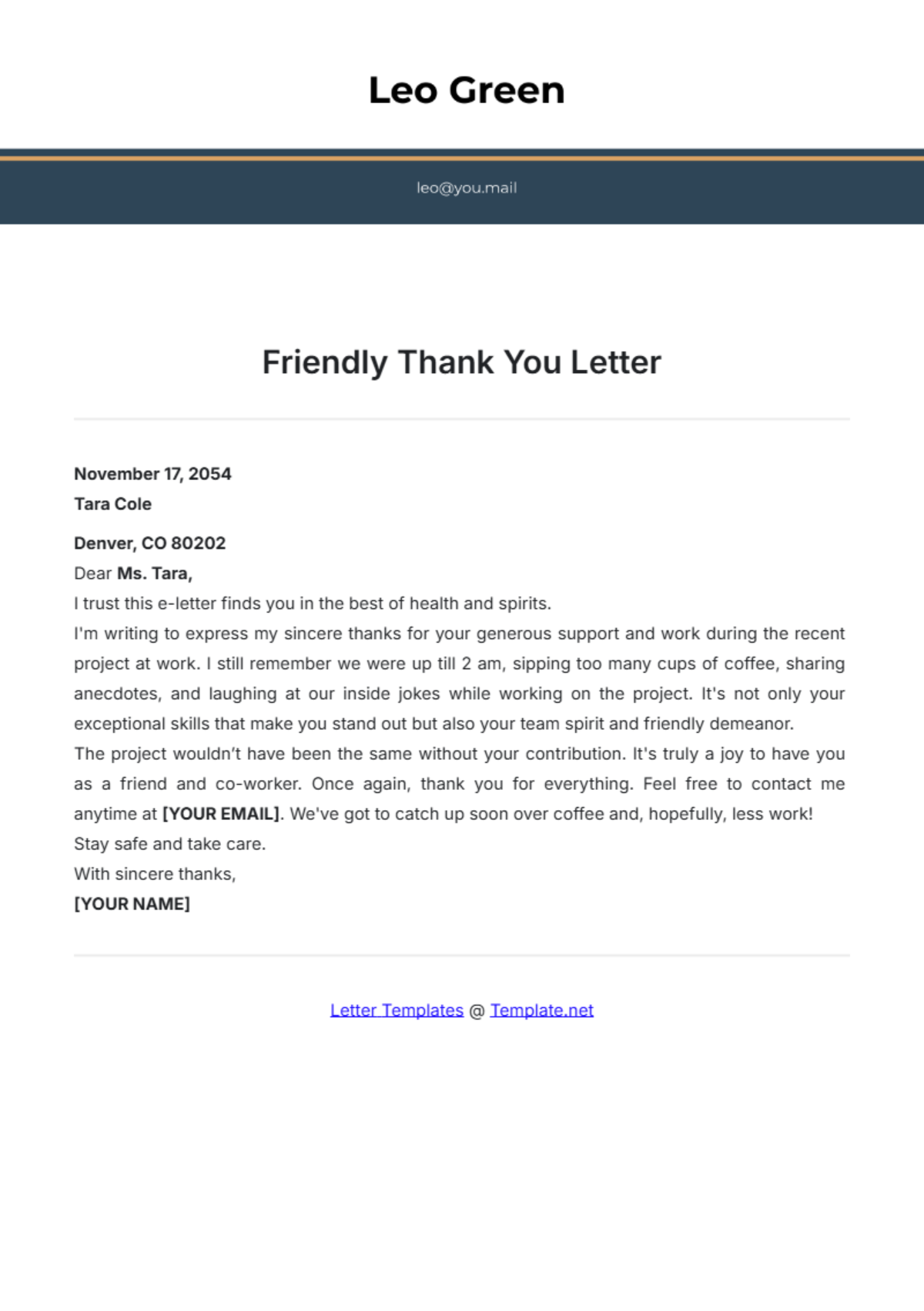 Friendly Thank You Letter Template - Edit Online & Download