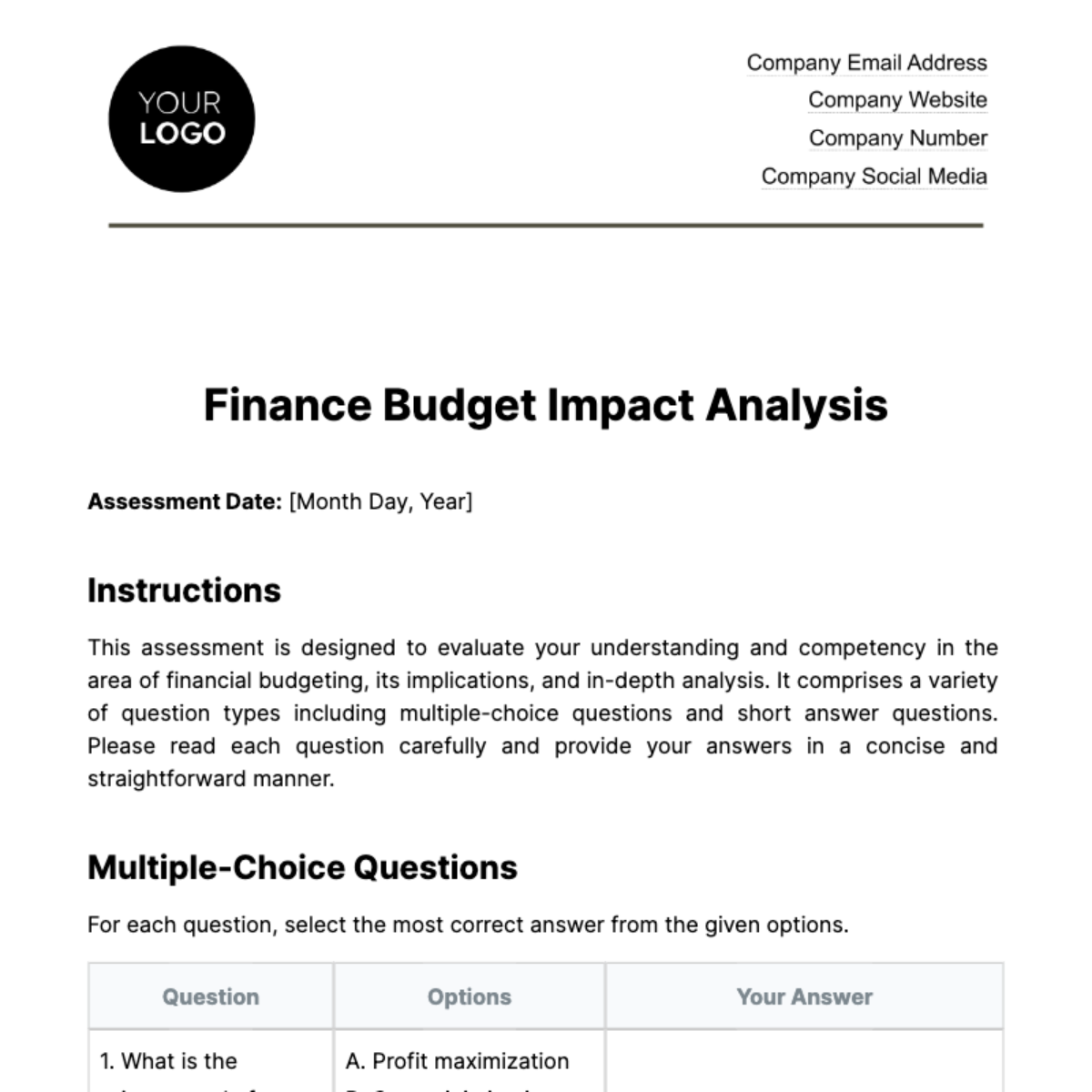 Finance Budget Impact Analysis Template - Edit Online & Download ...