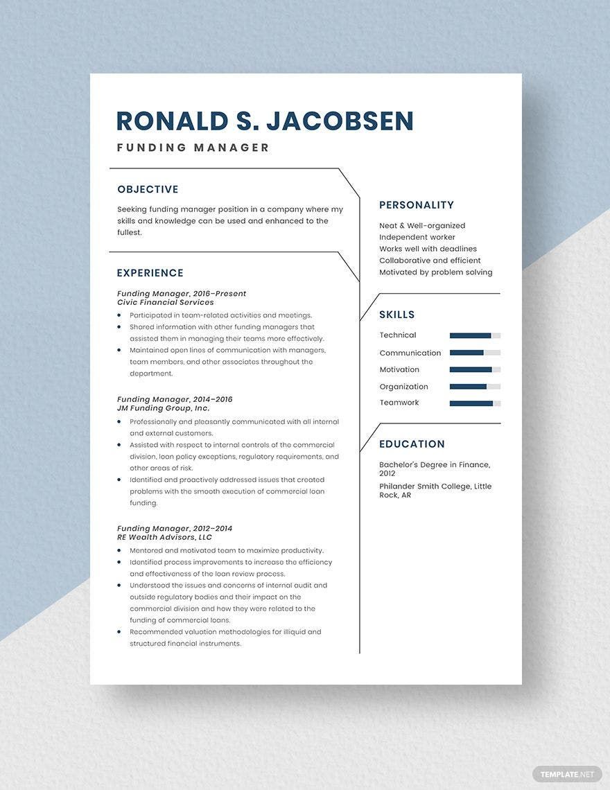 Free Funding Manager Resume in Word, Apple Pages
