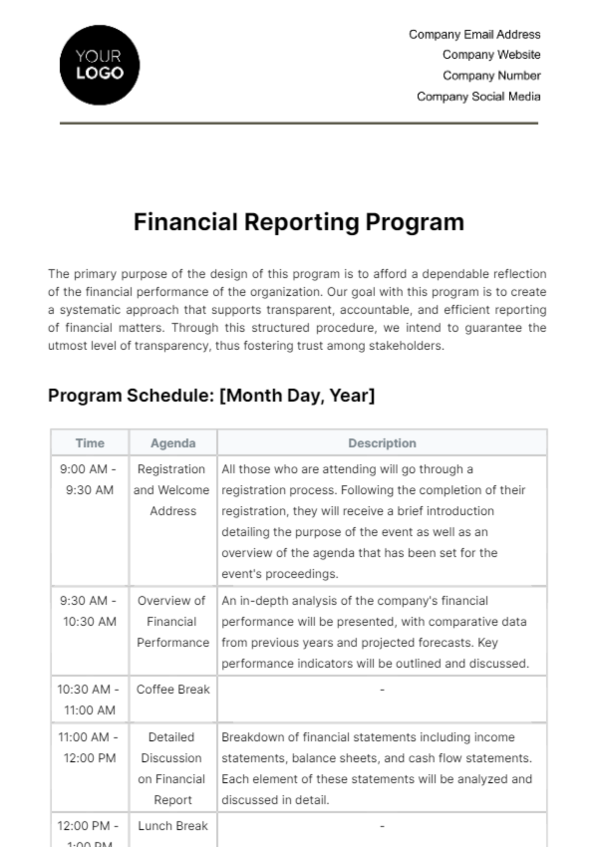 Financial Reporting Program Template