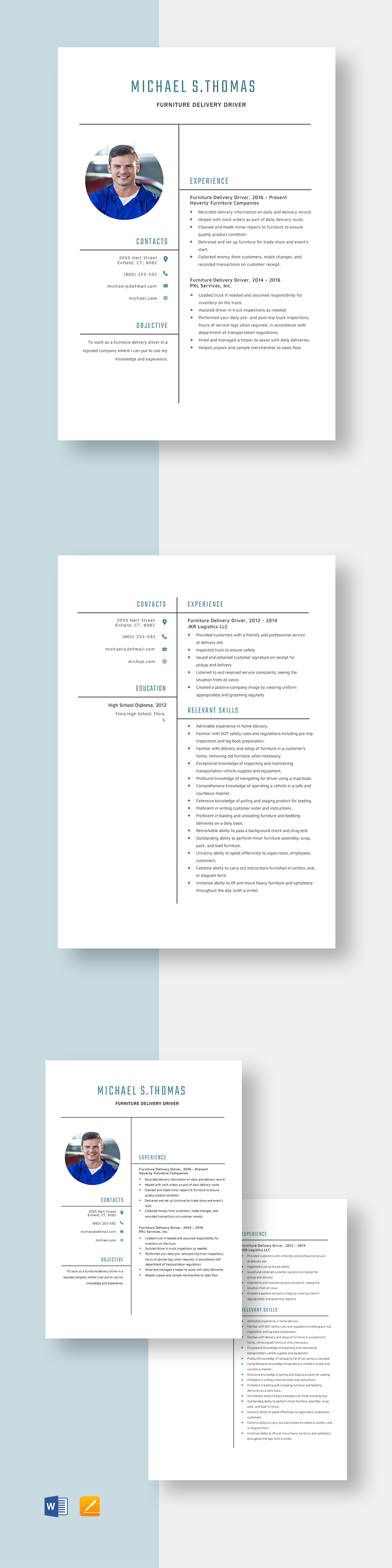 Home Delivery Driver Resume Template Word, Apple Pages