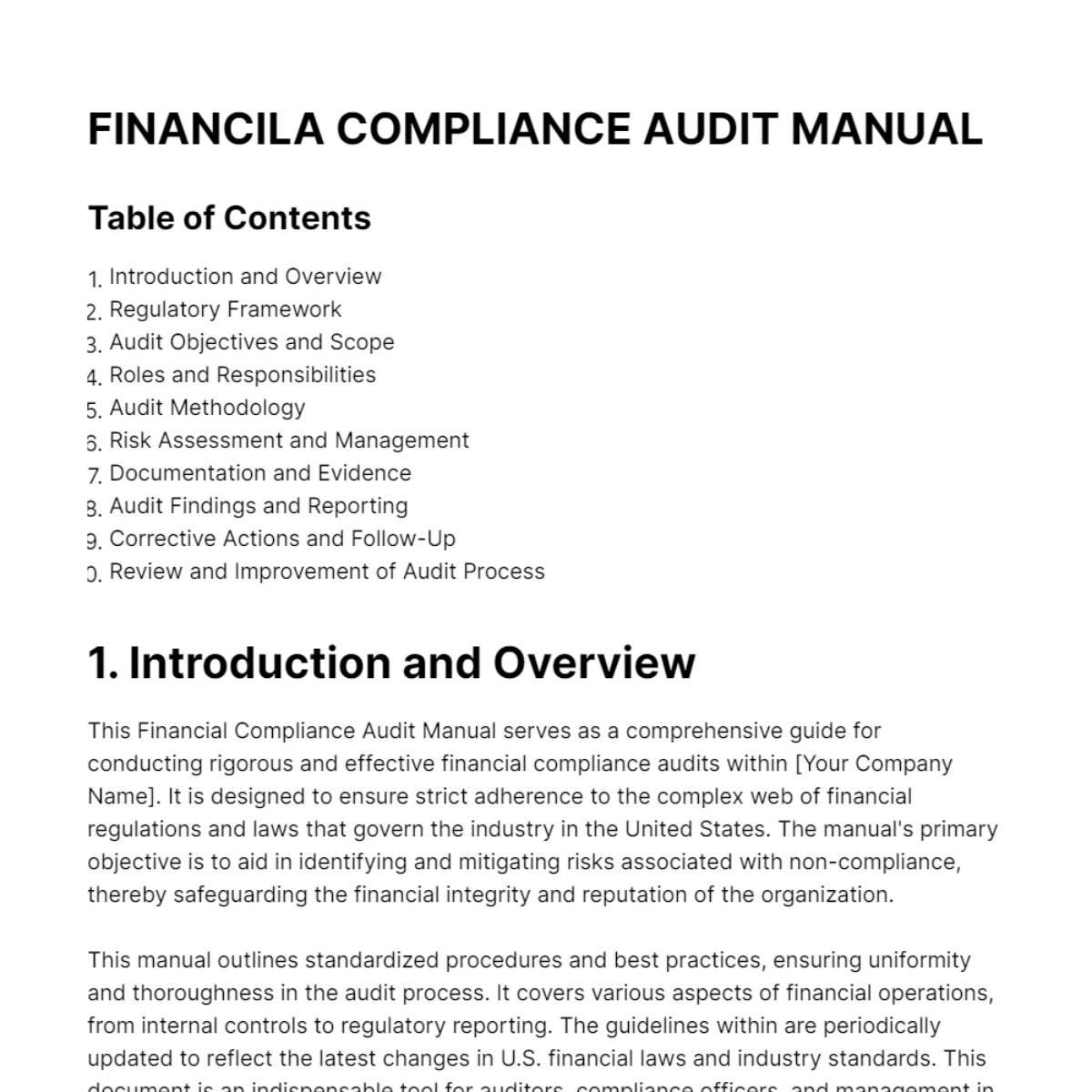 Financial Compliance Audit Manual Template