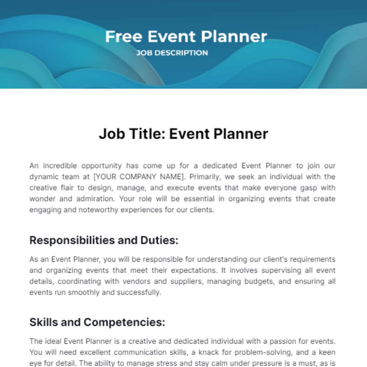 Event Planner Job Description Template