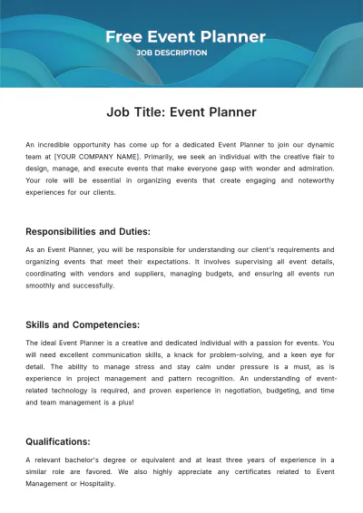 Free Event Planner Job Description Template to Edit Online
