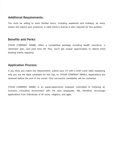 Free Event Planner Job Description Template to Edit Online