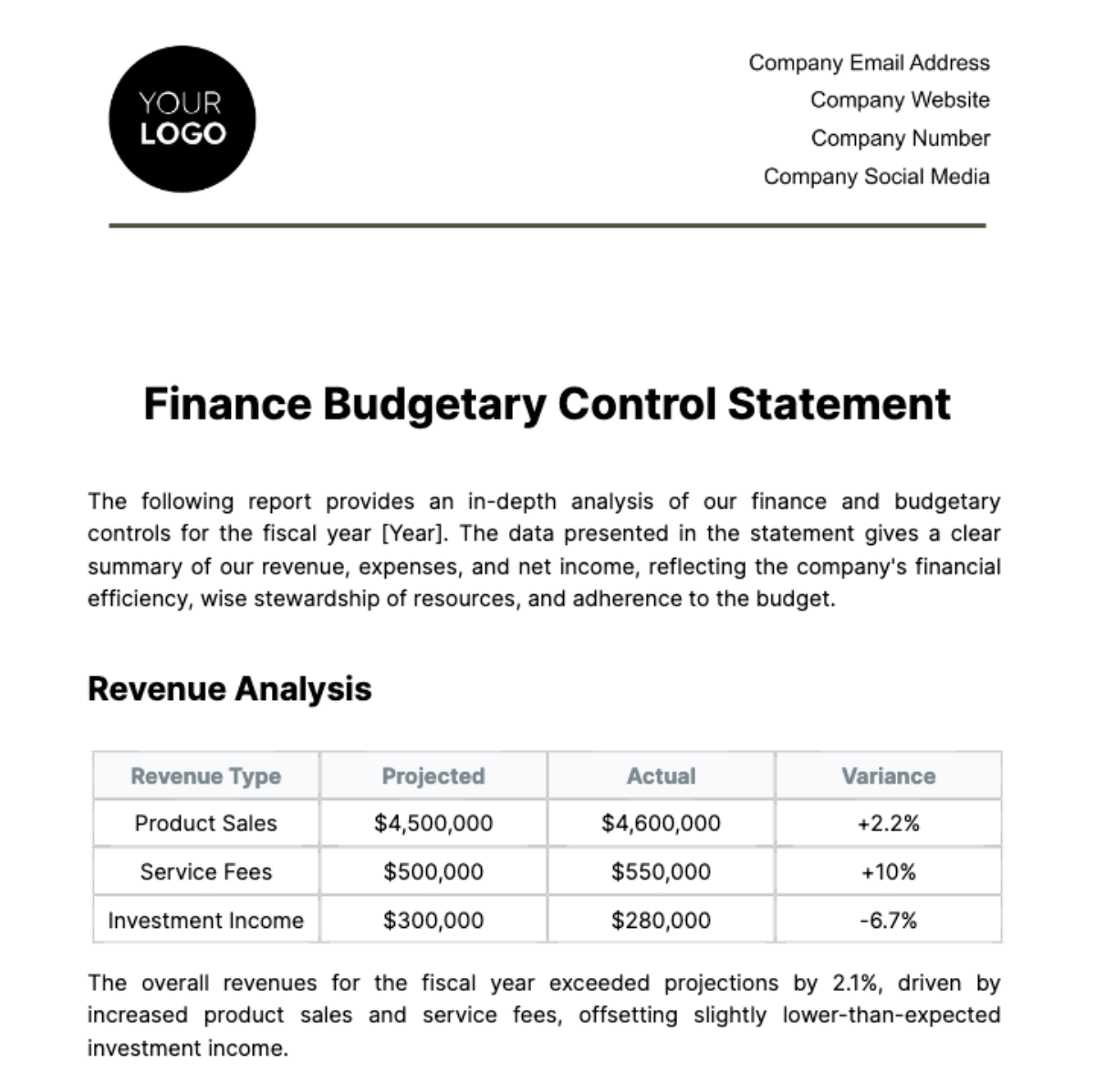 Finance Budgetary Control Statement Template