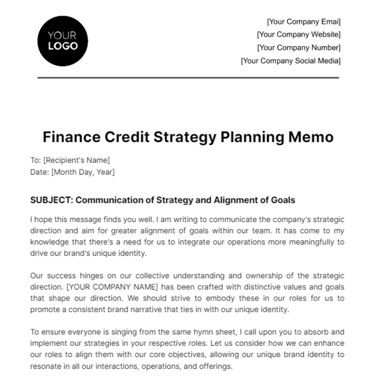 Free Finance Credit Strategy Planning Memo Template