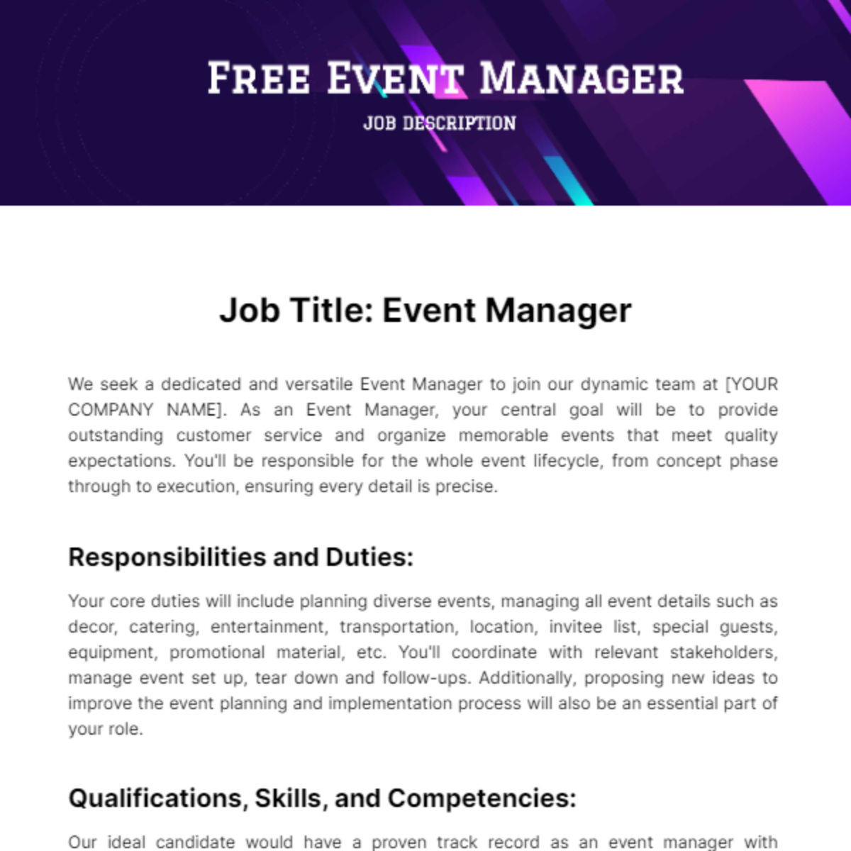 Event Manager Job Description Template