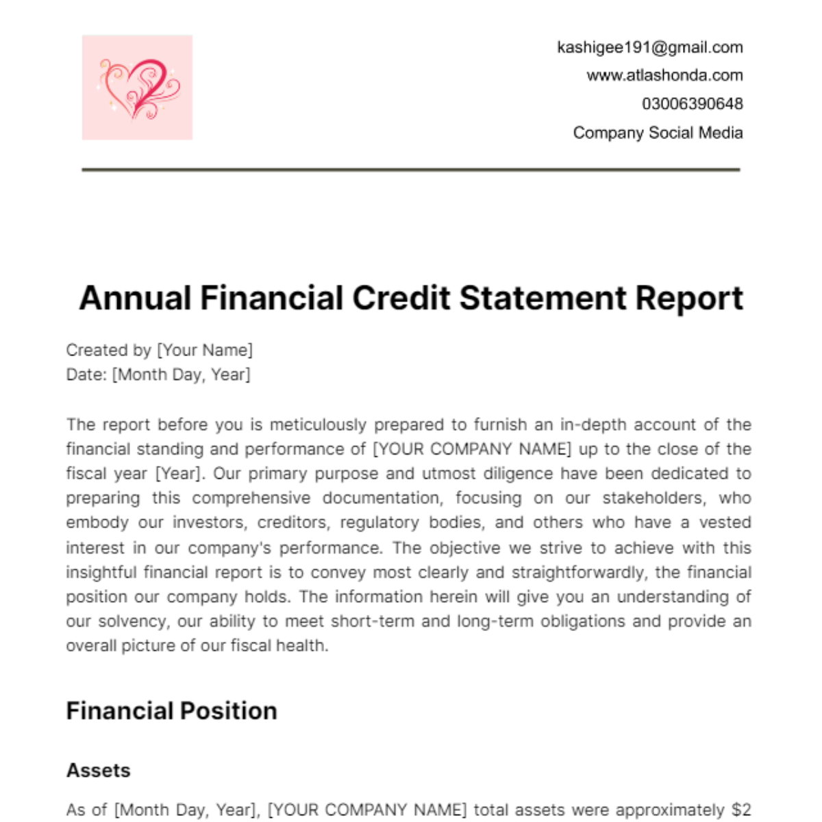 Annual Financial Credit Statement Report Template - Edit Online & Download