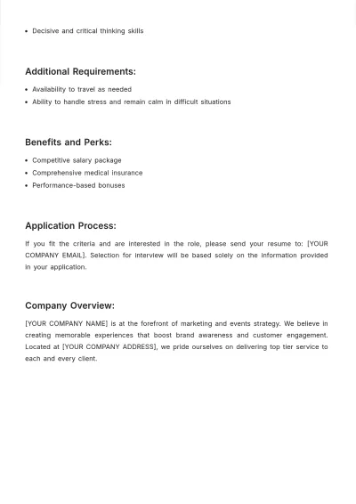 Free Marketing Event Planner Job Description Template to Edit Online