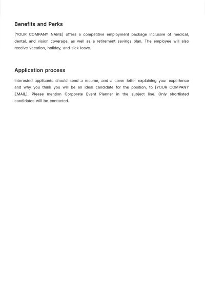 Free Corporate Event Planner Job Description Template to Edit Online