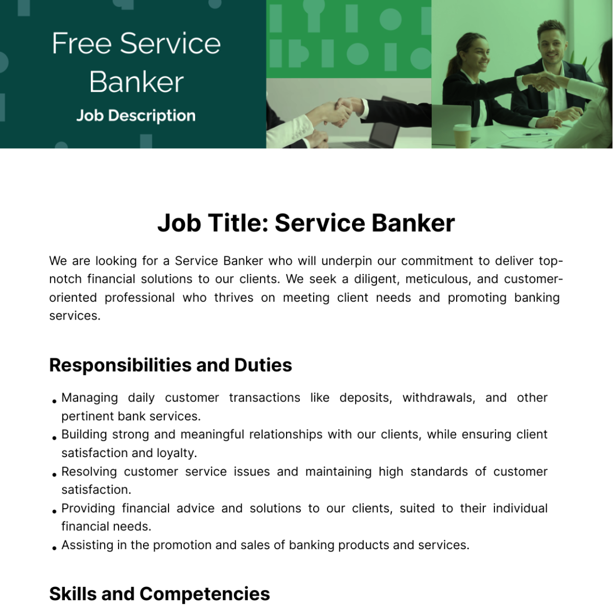 Service Banker Job Description Template