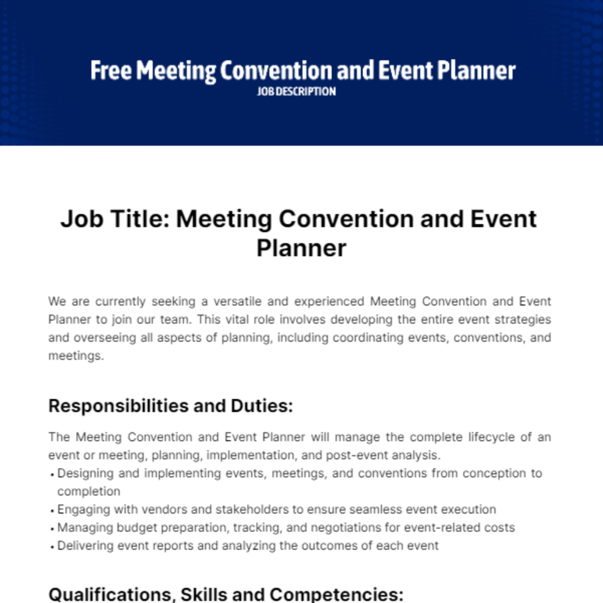 Meeting Convention and Event Planner Job Description Template
