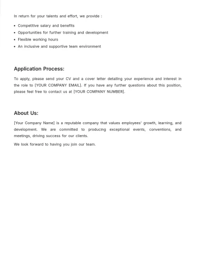 Free Meeting Convention and Event Planner Job Description Template to Edit Online