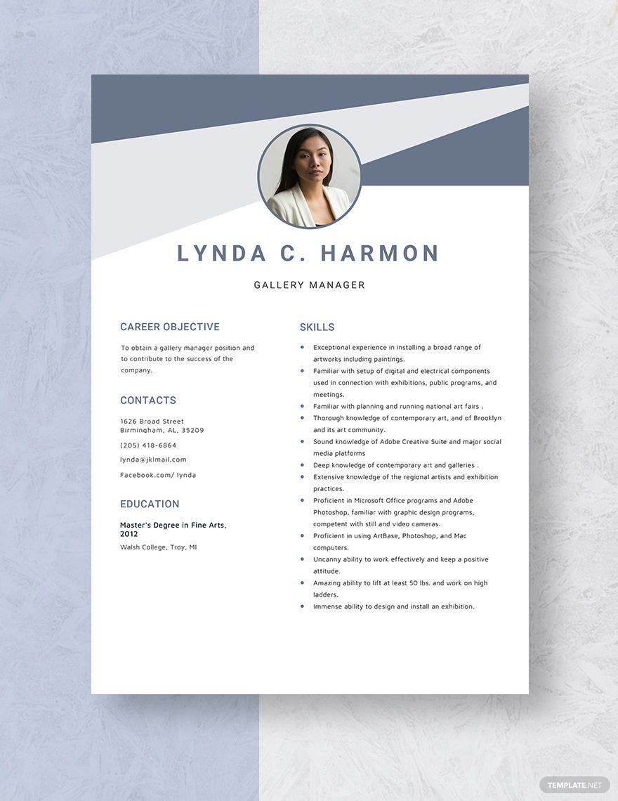 Free Gallery Manager Resume
