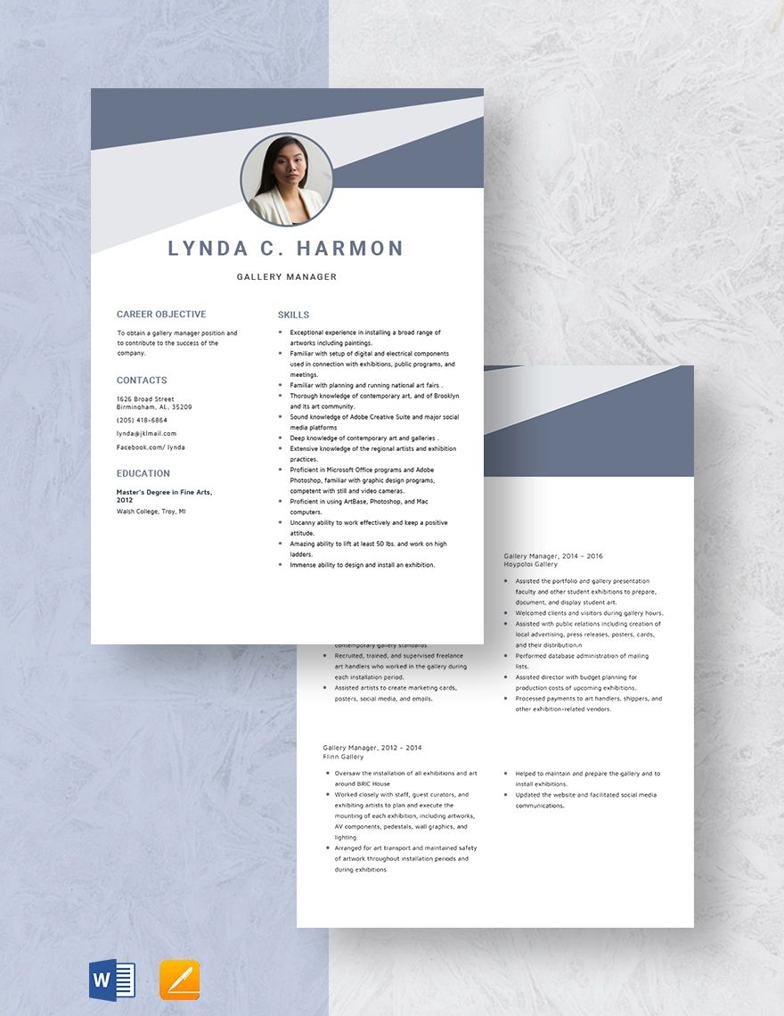 Gallery Manager Resume