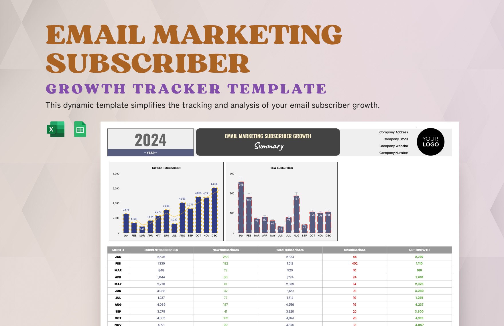 Email Marketing Subscriber Growth Tracker Template