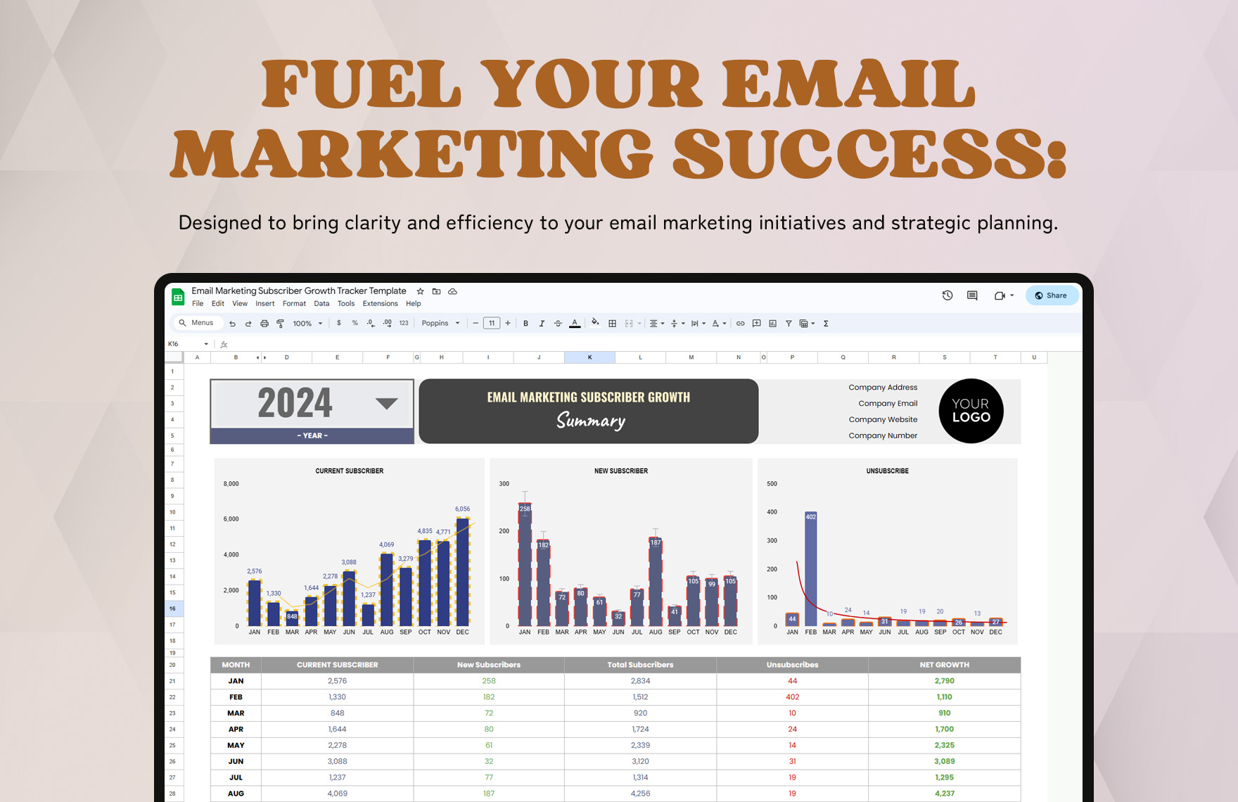Email Marketing Subscriber Growth Tracker Template