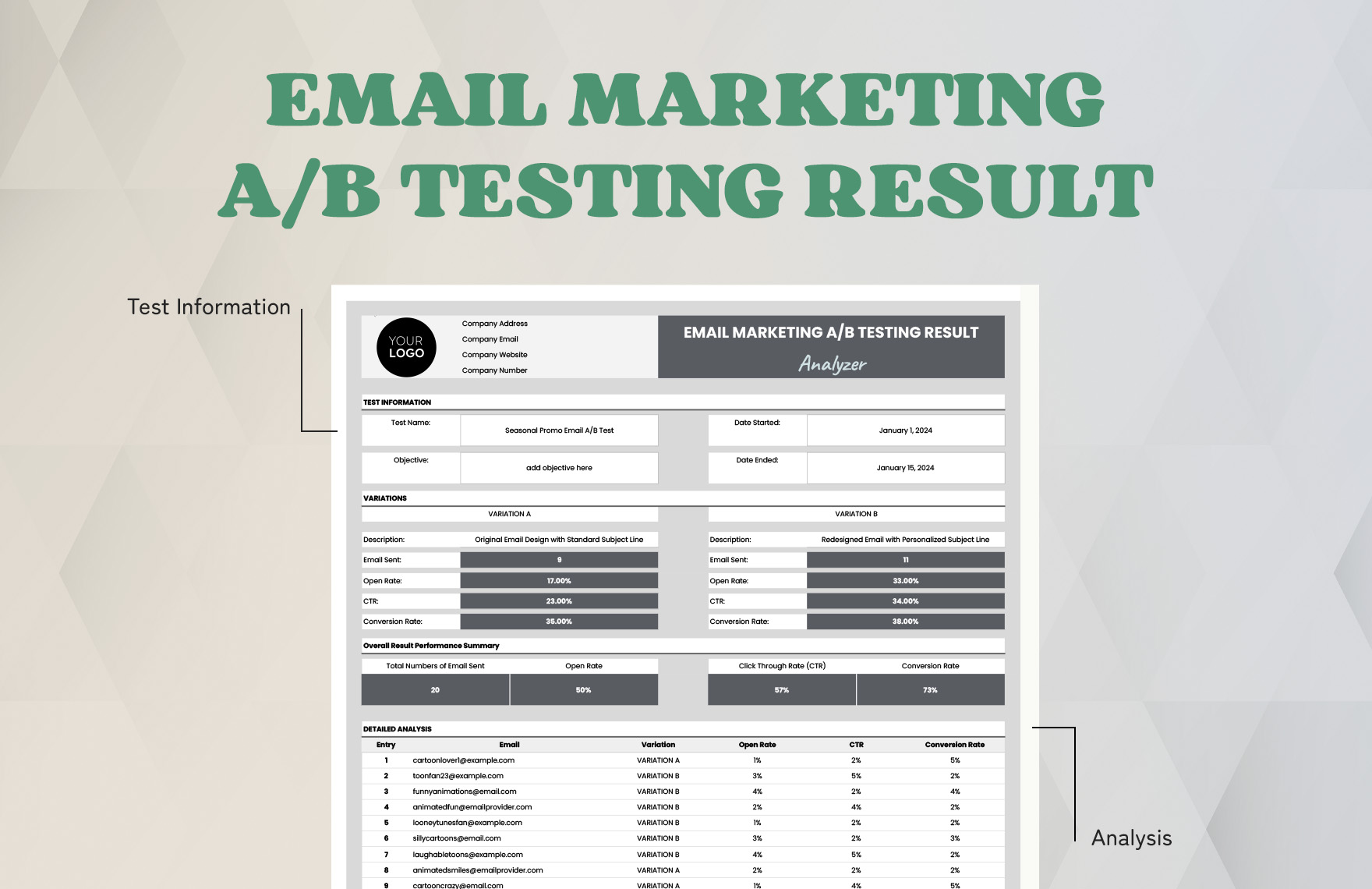 Email Marketing A/B Testing Result Analyzer Template