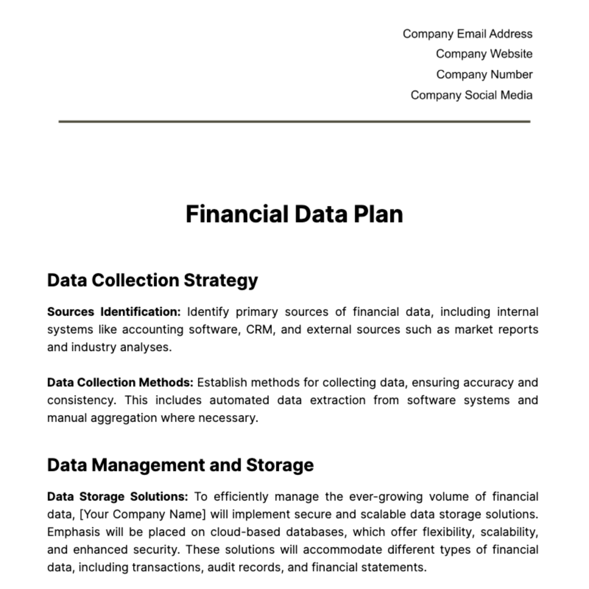 financial data for business plan