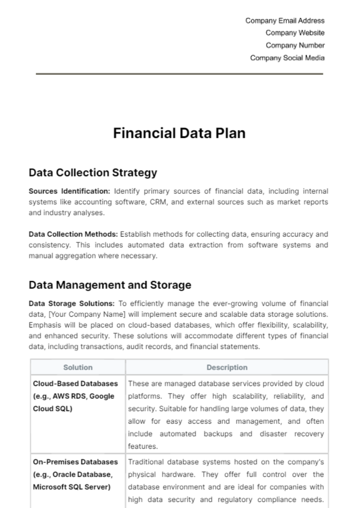 Financial Data Plan Template - Edit Online & Download