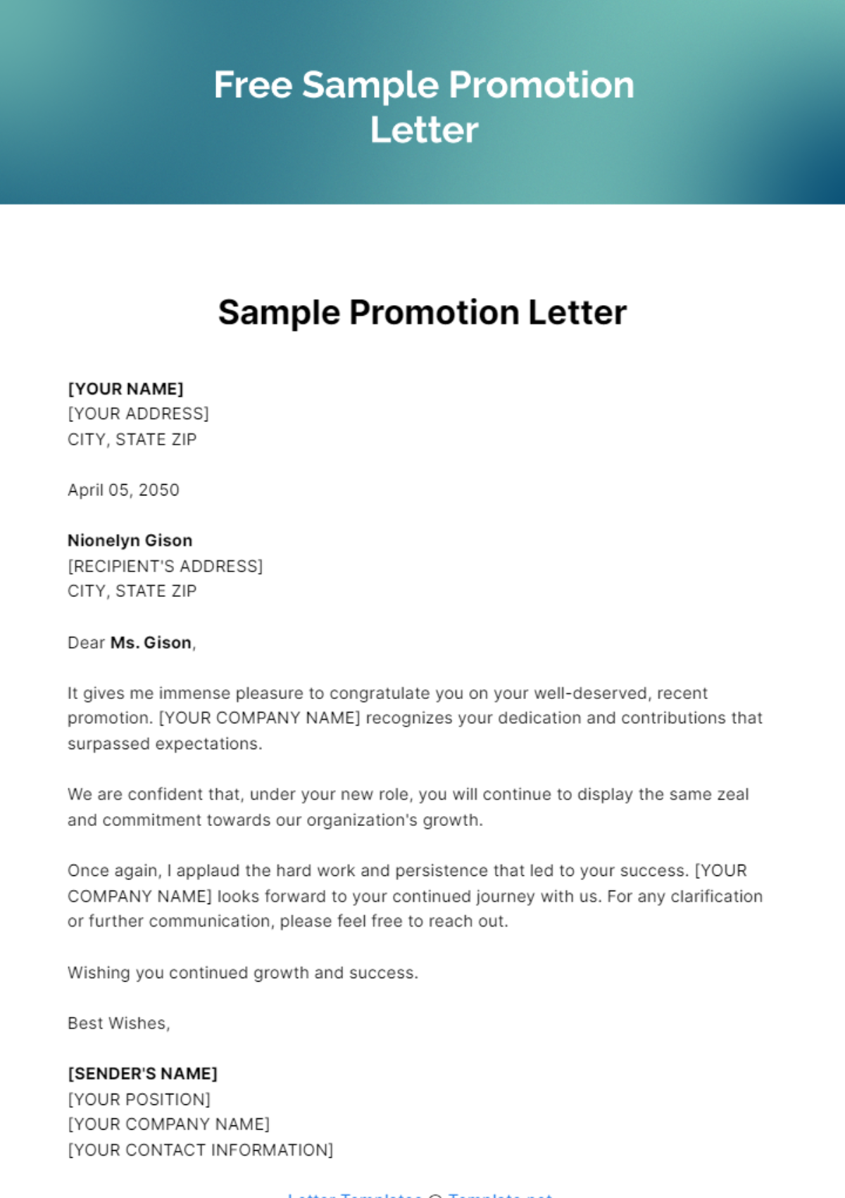 Free Sample Promotion Letter Template