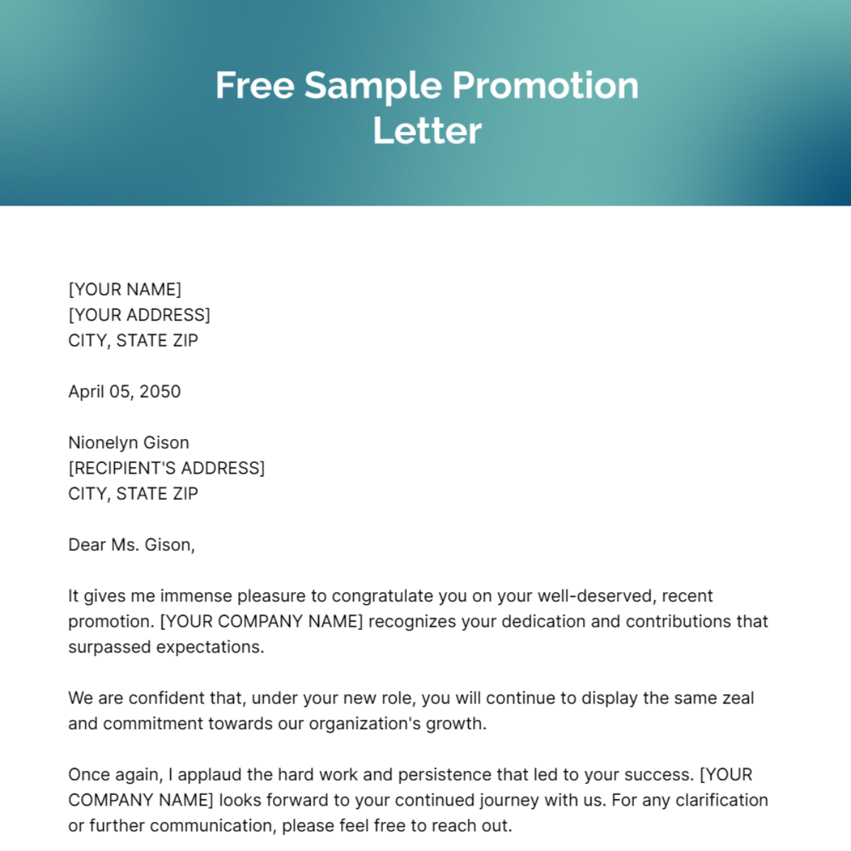 Sample Promotion Letter Template