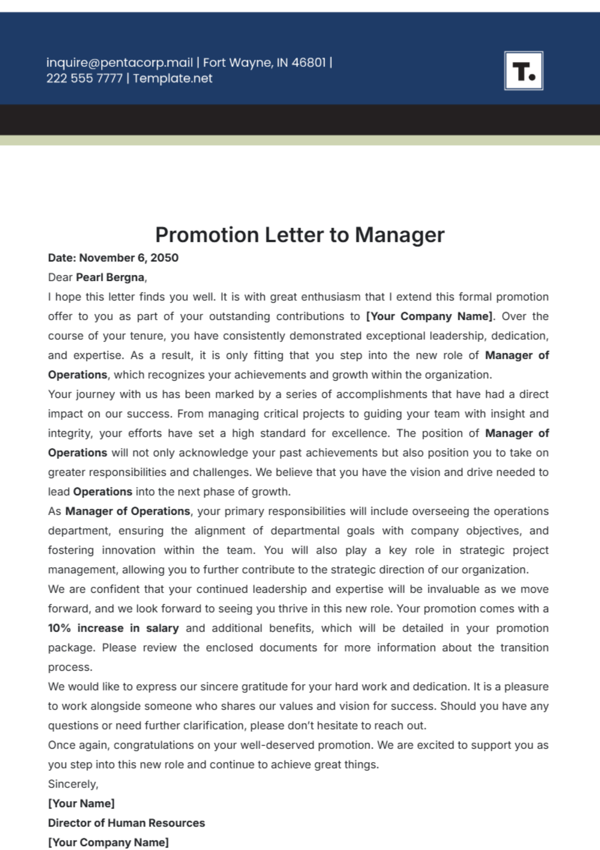 Promotion Letter to Manager Template - Edit Online & Download