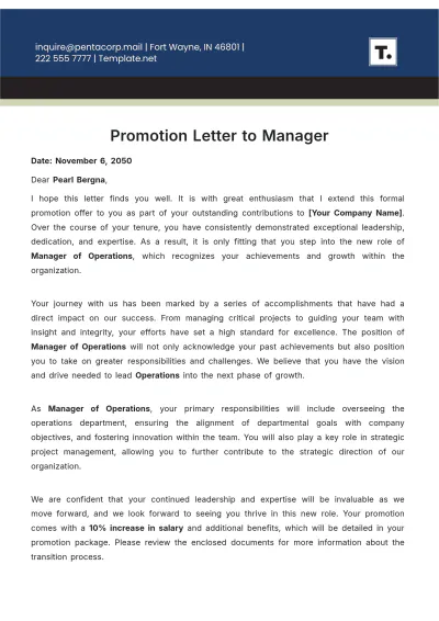 Free Promotion Letter to Manager Template to Edit Online
