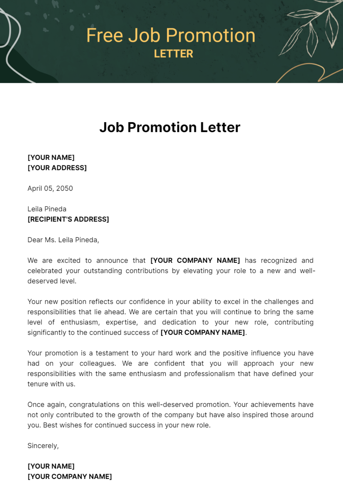 Free Job Promotion Letter Template