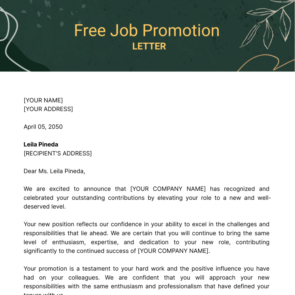 Job Promotion Letter Template - Edit Online & Download