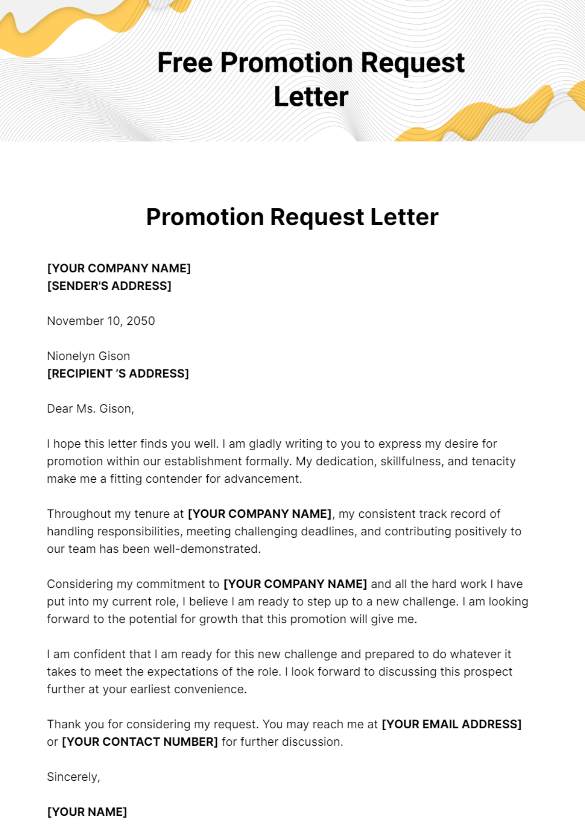 Free Promotion Request Letter Template