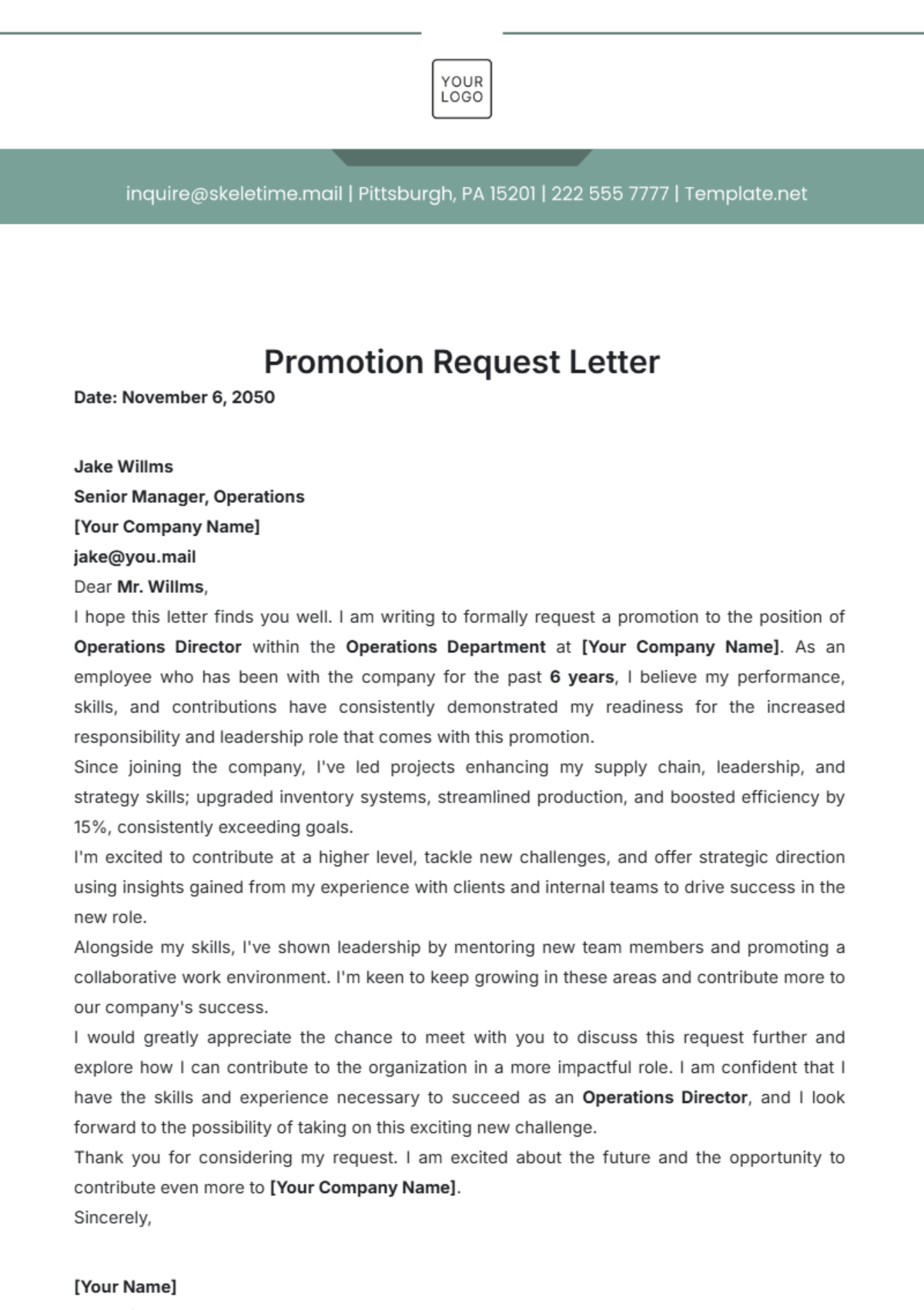 Promotion Request Letter Template - Edit Online & Download