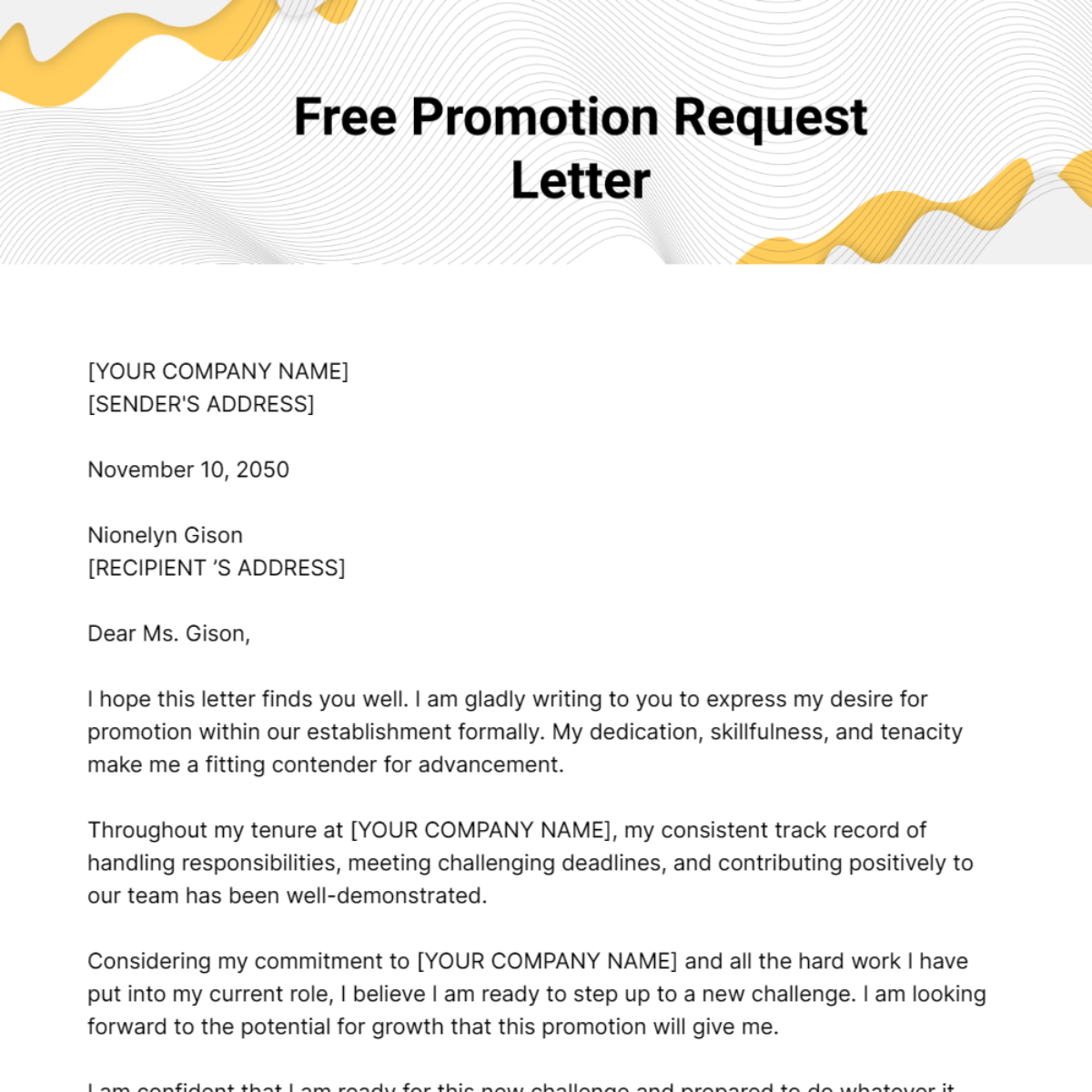 Promotion Request Letter Template - Edit Online & Download Example ...