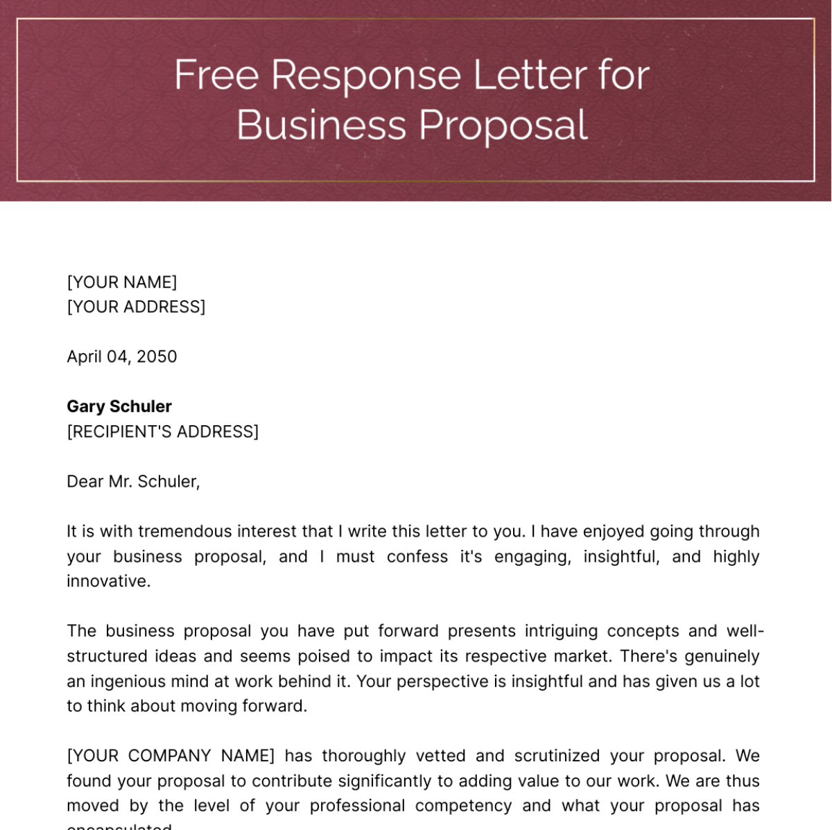 Free Response Letter for Business Proposal