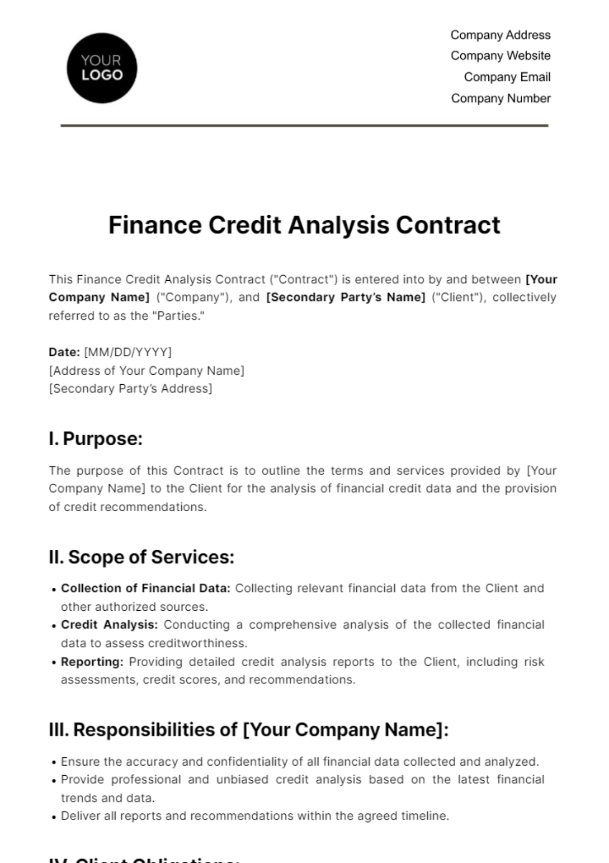Free Finance Credit Analysis Contract Template