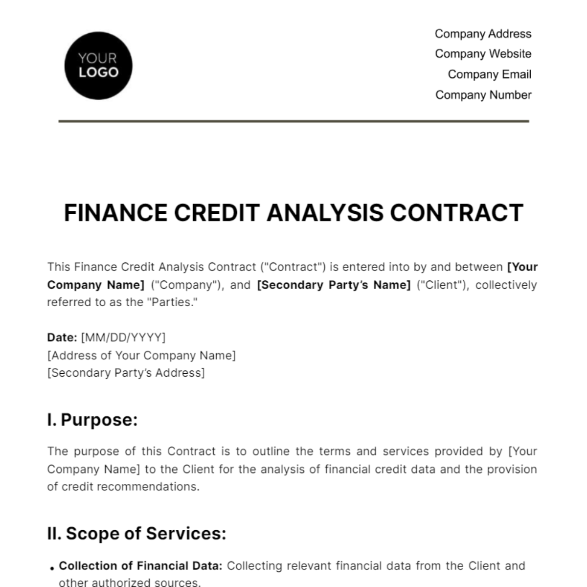 Finance Credit Analysis Contract Template