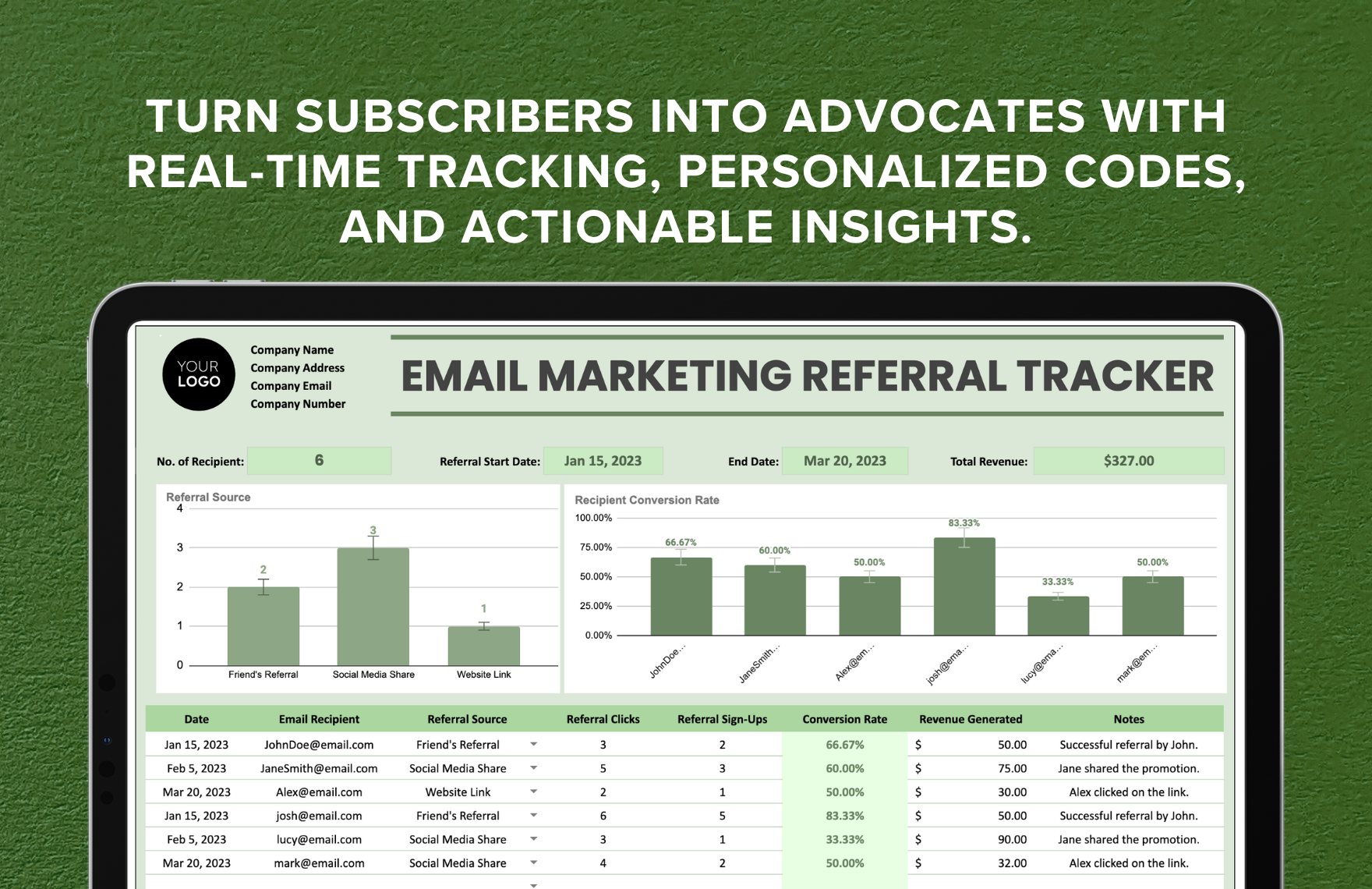 Email Marketing Referral Tracker Template