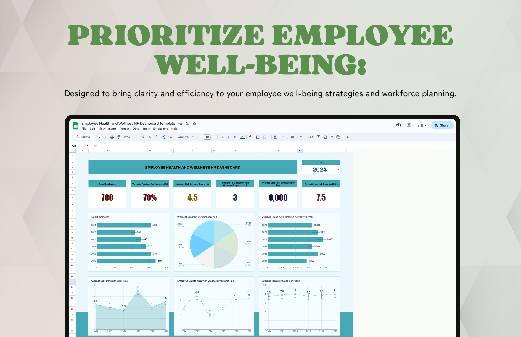 Employee Health and Wellness HR Dashboard Template