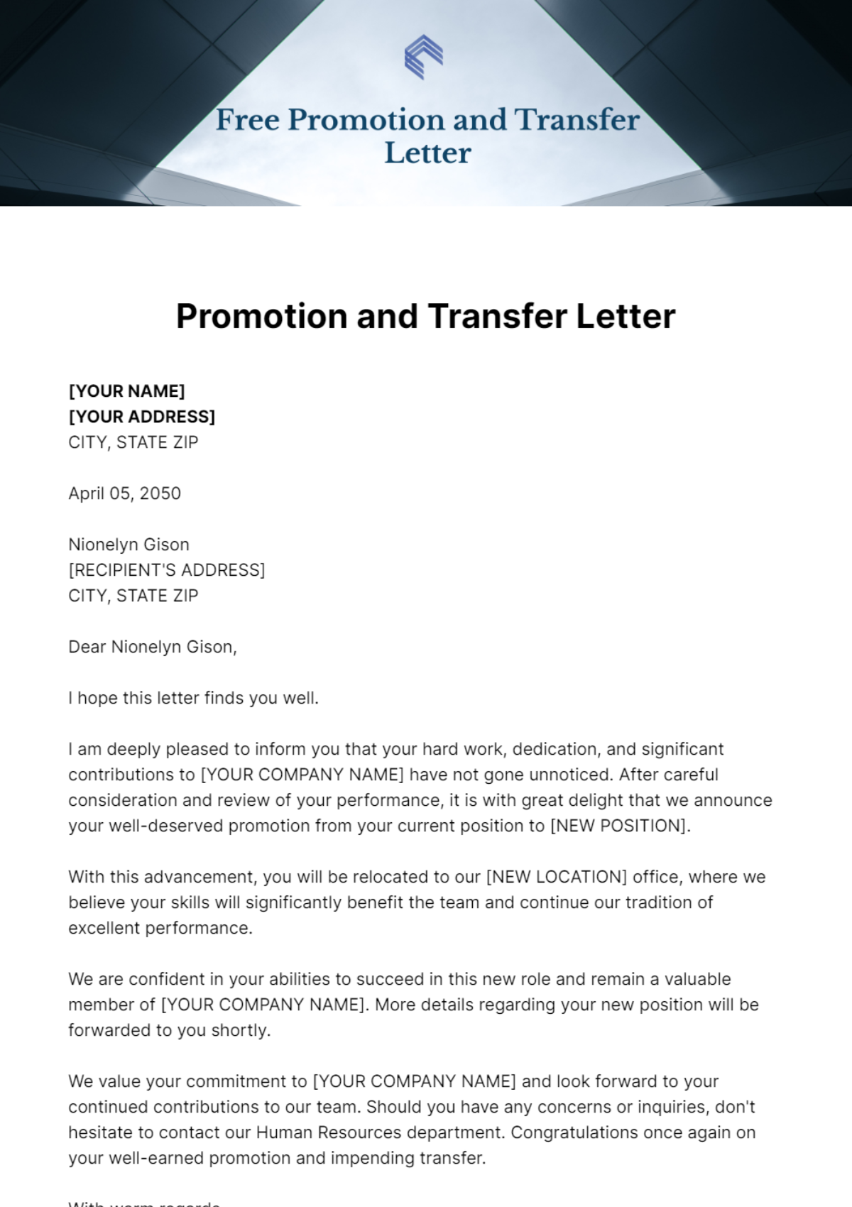 Promotion and Transfer Letter Template