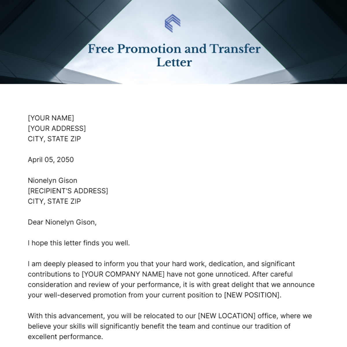 Promotion and Transfer Letter Template - Edit Online & Download