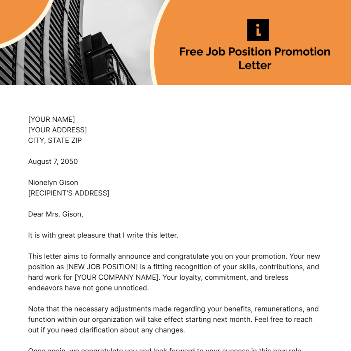 Job Position Promotion Letter Template - Edit Online & Download