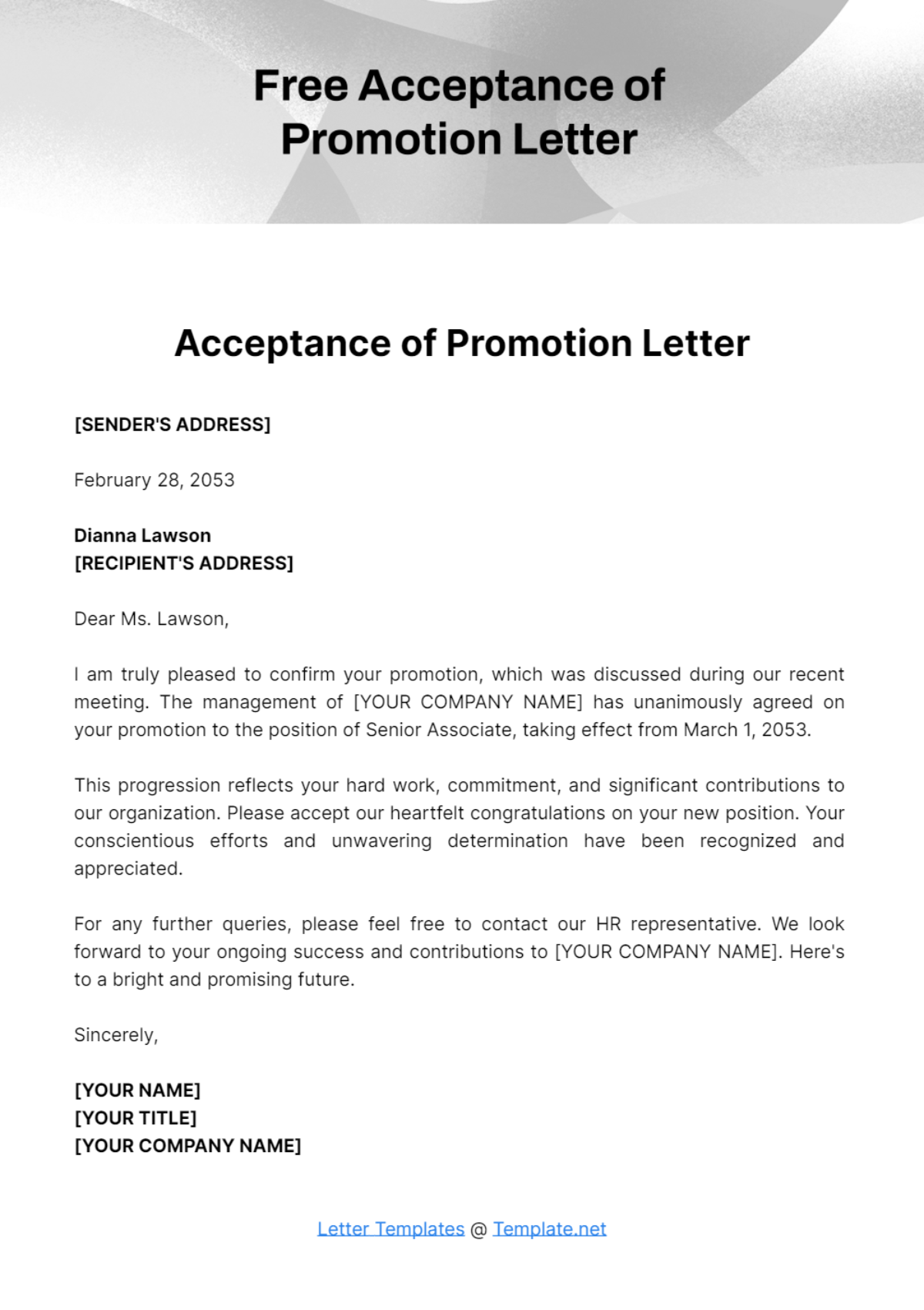 Acceptance of Promotion Letter Template