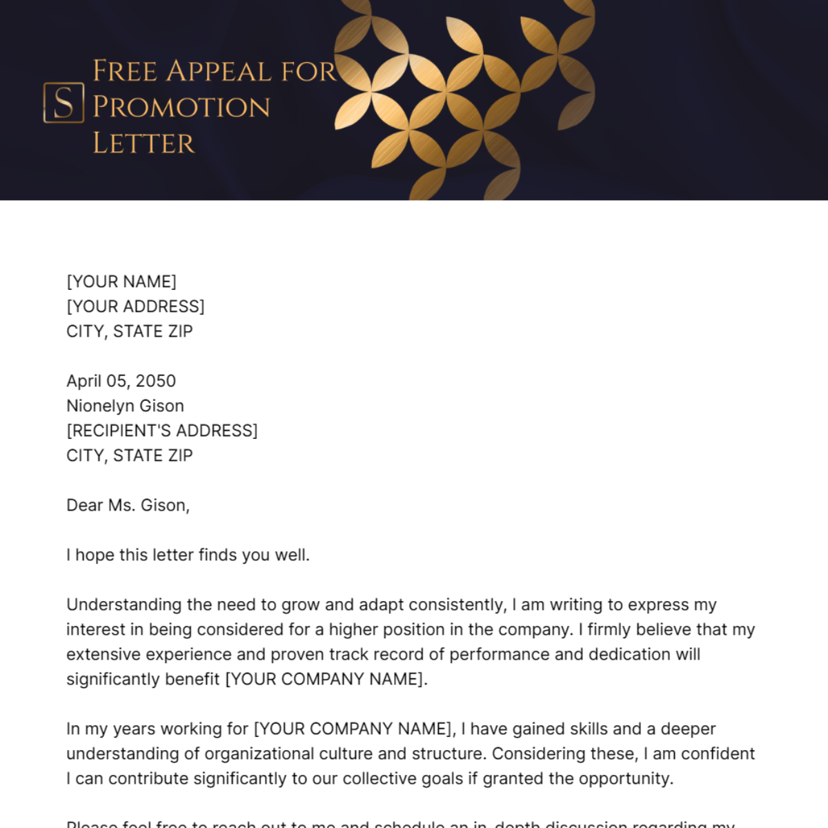 Appeal for Promotion Letter Template - Edit Online & Download