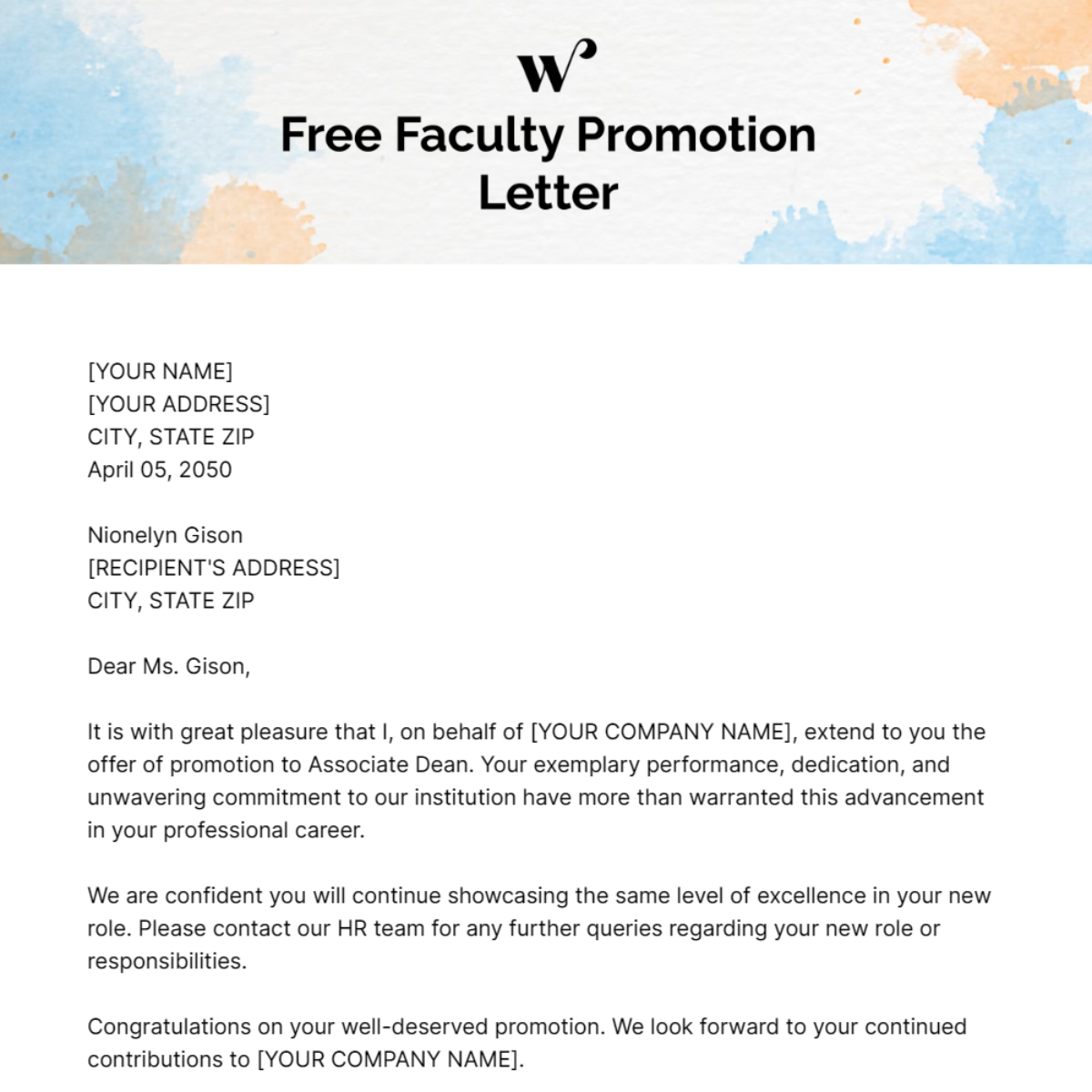 Faculty Promotion Letter Template - Edit Online & Download