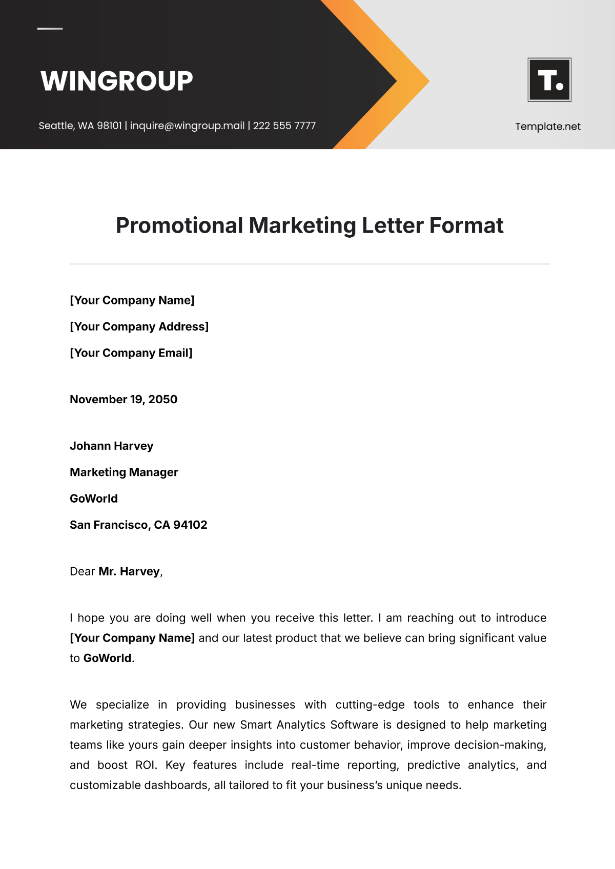 Promotional Marketing Letter Format Template - Edit Online & Download