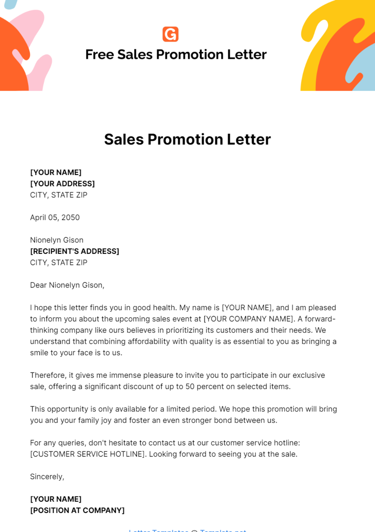 Free Sales Promotion Letter Template