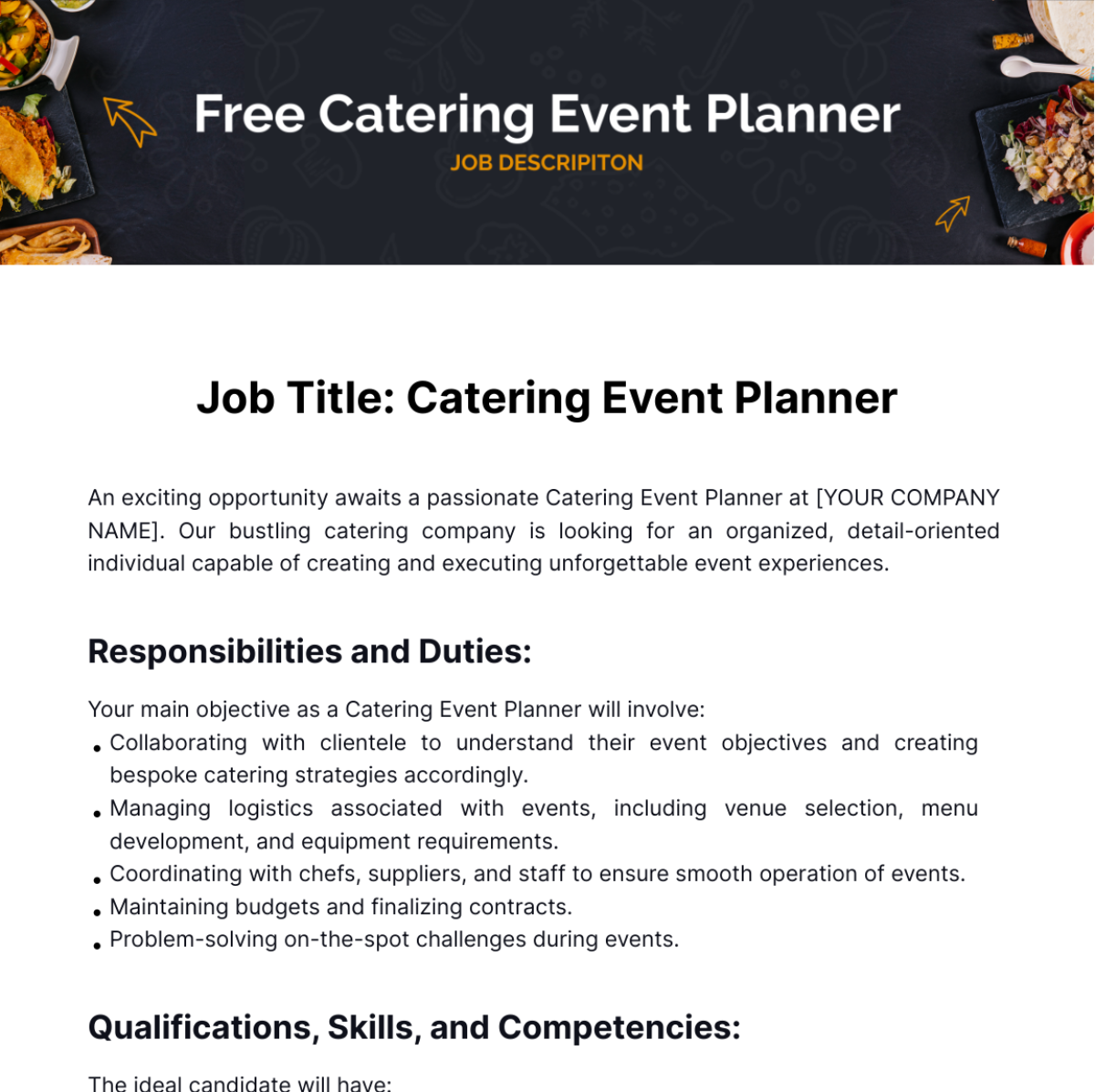 Catering Event Planner Job Description Template